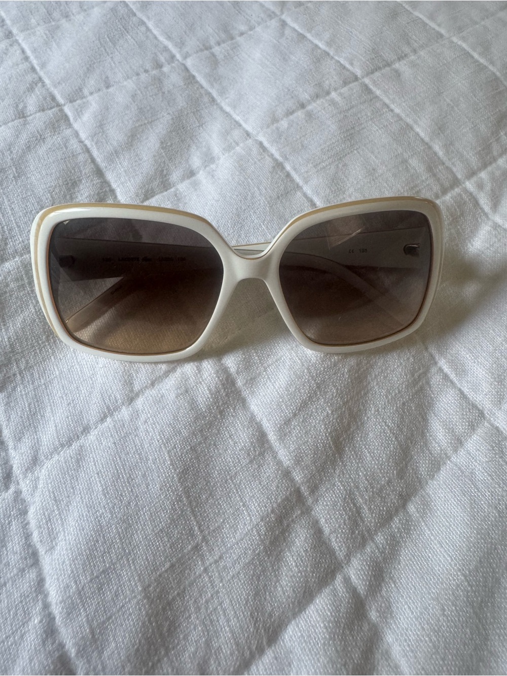 Lacoste White Oversized Square Sunglasses with Brown Gradient Lenses